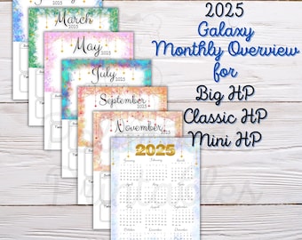 Printable, 2025 Month Overview, Big, Classic, Mini Happy Planner, Galaxy Theme, 2025 PDF Planner, Monthly Planners, Happy Planner Inserts