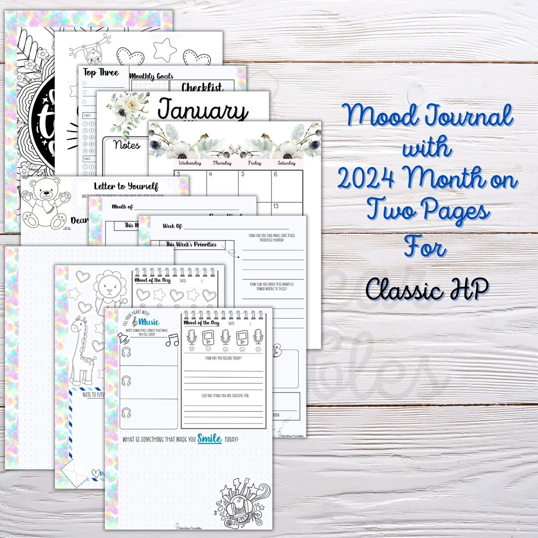 Printable, Mood Journal, Happy Planner Insert, Classic Size, Mood Tracker, 2024 Calendars ...