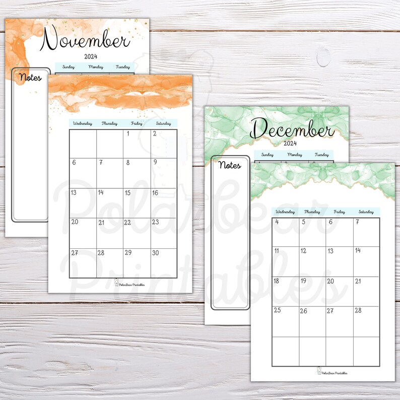 Printable 2024 Calendar Alcohol Ink Mini Happy Planner Etsy