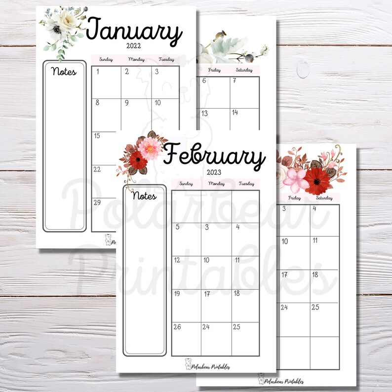 Printable 2023 Planner, Monthly for 2023, With Flowers, Mini Happy