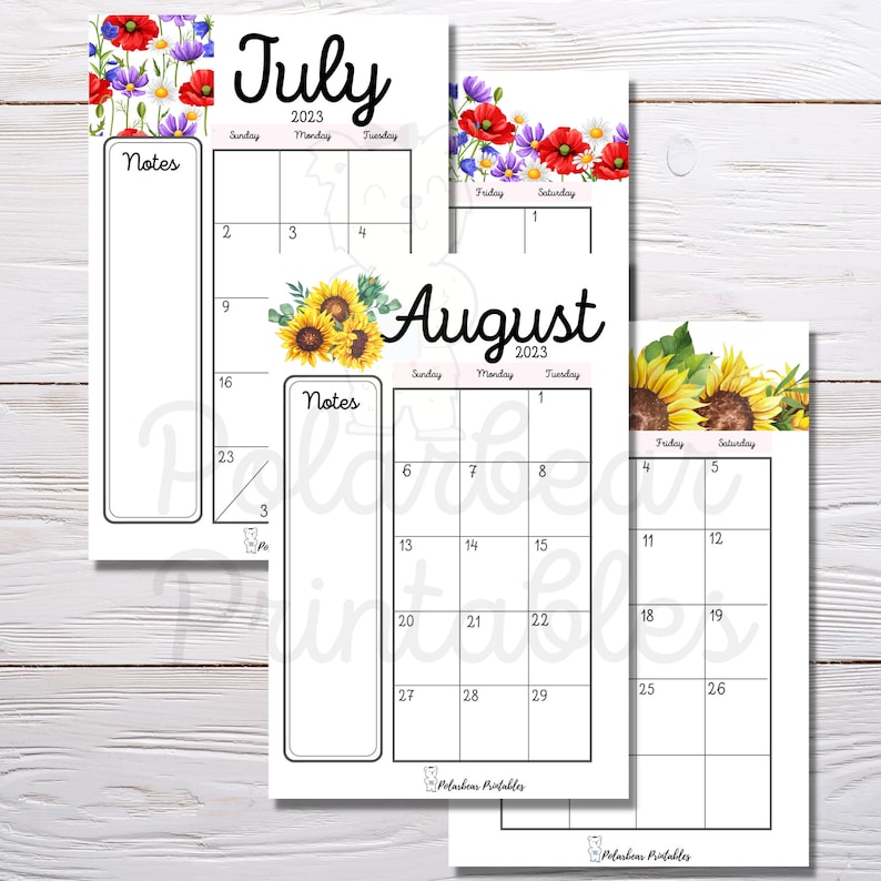 Printable 2023 Planner, Monthly for 2023, With Flowers, Mini Happy