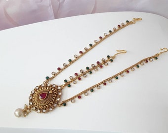 Kundan Matha Patti, Damini, Indian Hair Jewelry,  Sheesh Phool, Sheesh Patti, Sangeet Hair Jewellery, Punjabi Jewelry, Shishful, Maang Tikka