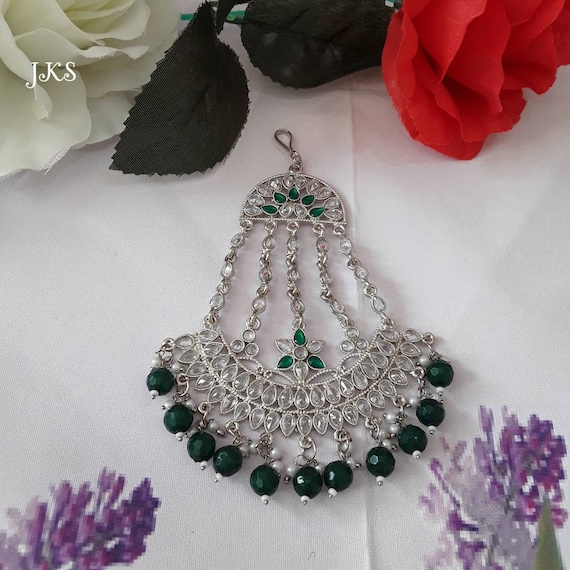 Buy Indian Kundan Silver Bridal Pearl Bead Stone Jhumar Passa