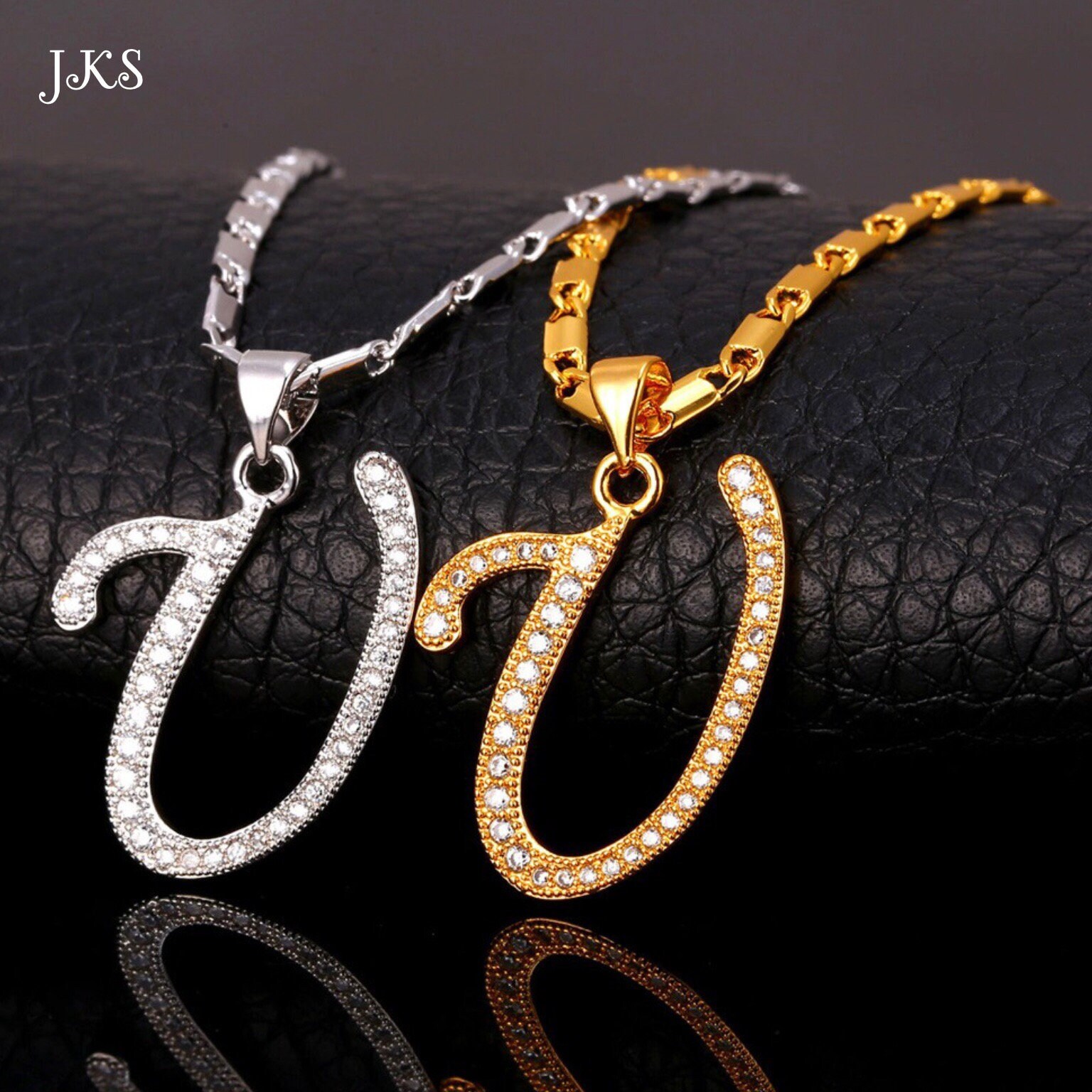 18K Gold / Rhodium Plated CZ Initial 