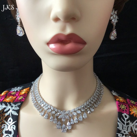 Xxx Jks Hd Vidio - Indian CZ Diamond Silver Plated Necklace Earrings Set Bridal - Etsy  Australia