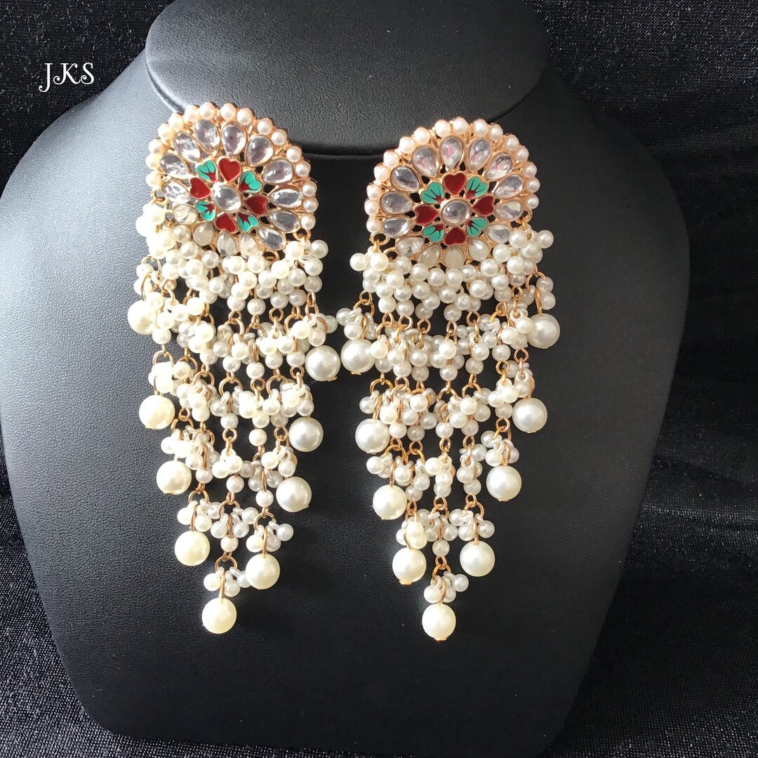 Indian Pearl KC Gold Plated Tassel Earrings Drop Dangle Etsy UK