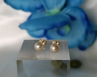 Freshwater Pearl Stud Earrings 585 Gold 14K Jewelry Natural Jewellery Perfect Round Fine Filigree White