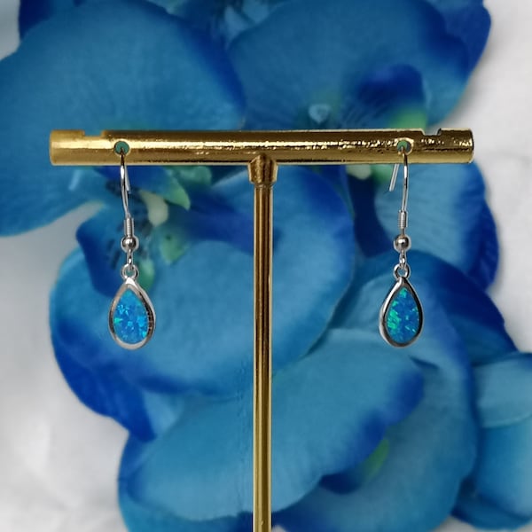 Opal Ohrstecker blau 925 Silber Damen Schmuck Neu Handgemacht Edelstein Silberschmuck Boho Ohrringe Verspielt