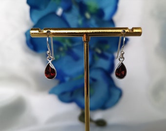 Garnet Stud Earrings 925 Silver Red Ladies Jewelry Natural Gemstone Handmade Jewellery Boho Birthstone January