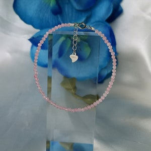 Rosenquarz Armband 925 Silber Schmuck Silberschmuck Rosa Zart Natürlich Edelstein Fein Filigran Handgemacht Geburtsstein Monat Januar