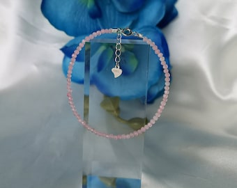 Rose Quartz Bracelet 925 Silver Jewelry Jewellery Pink Delicate Natural Gemstone Fine Filigree Handmade Birthstone Month January