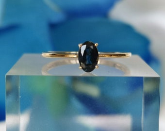 Sapphire Ring 585 Gold Ladies Jewelry Blue Gemstone 14K Natural Dark Jewellery Handmade Filigree Birthstone September