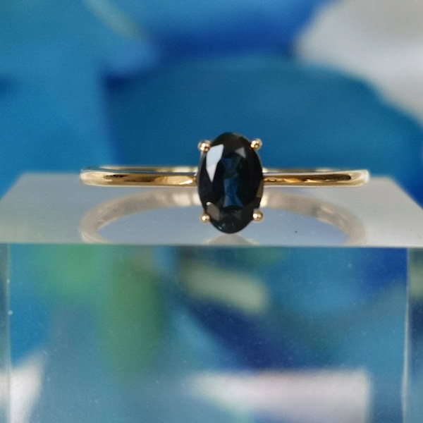 Saphir Ring 585er Gold Damen Schmuck Blau Edelstein 14K Natürlich Dunkel Blau Goldschmuck Handgemacht Edel Filigran Geburtsstein September