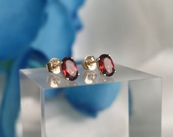 Garnet Earrings 585 Gold Studs Natural
