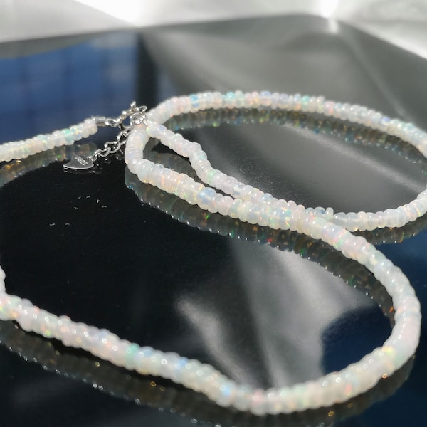 Opal Chain White 925 Silver Necklace Jewelry Gemstone Natural Handmade Elegant Shine Jewellery