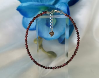 Garnet Bracelet 925 Silver Gemstone Natural Red Handmade Fine Filigree Delicate Jewelry Jewellery Birthstone January