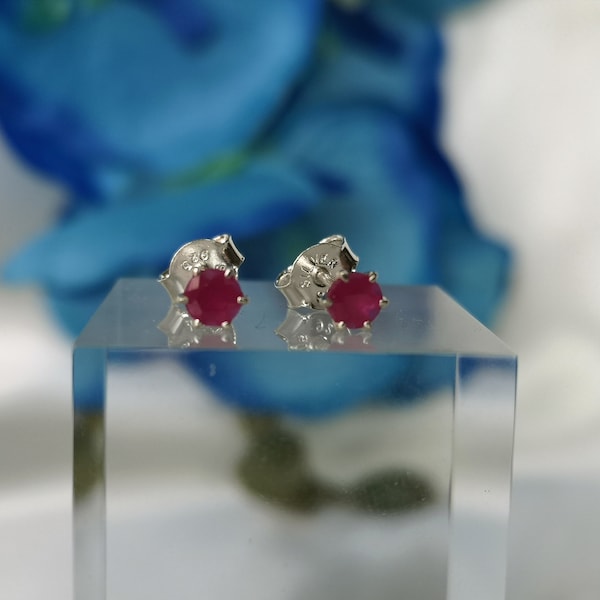 Ruby Stud Earrings 925 Silver Earstuds Gemstone Natural Handmade Jewelry Jewellery Fine Delicate Filigree Pink Red Birthstone July