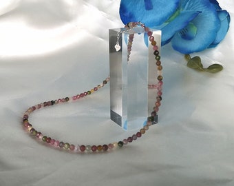 Tourmaline Necklace 925 Silver Natural New Ladies Jewelry Gemstone Jewellery Handmade Multicolor Chain Colorful