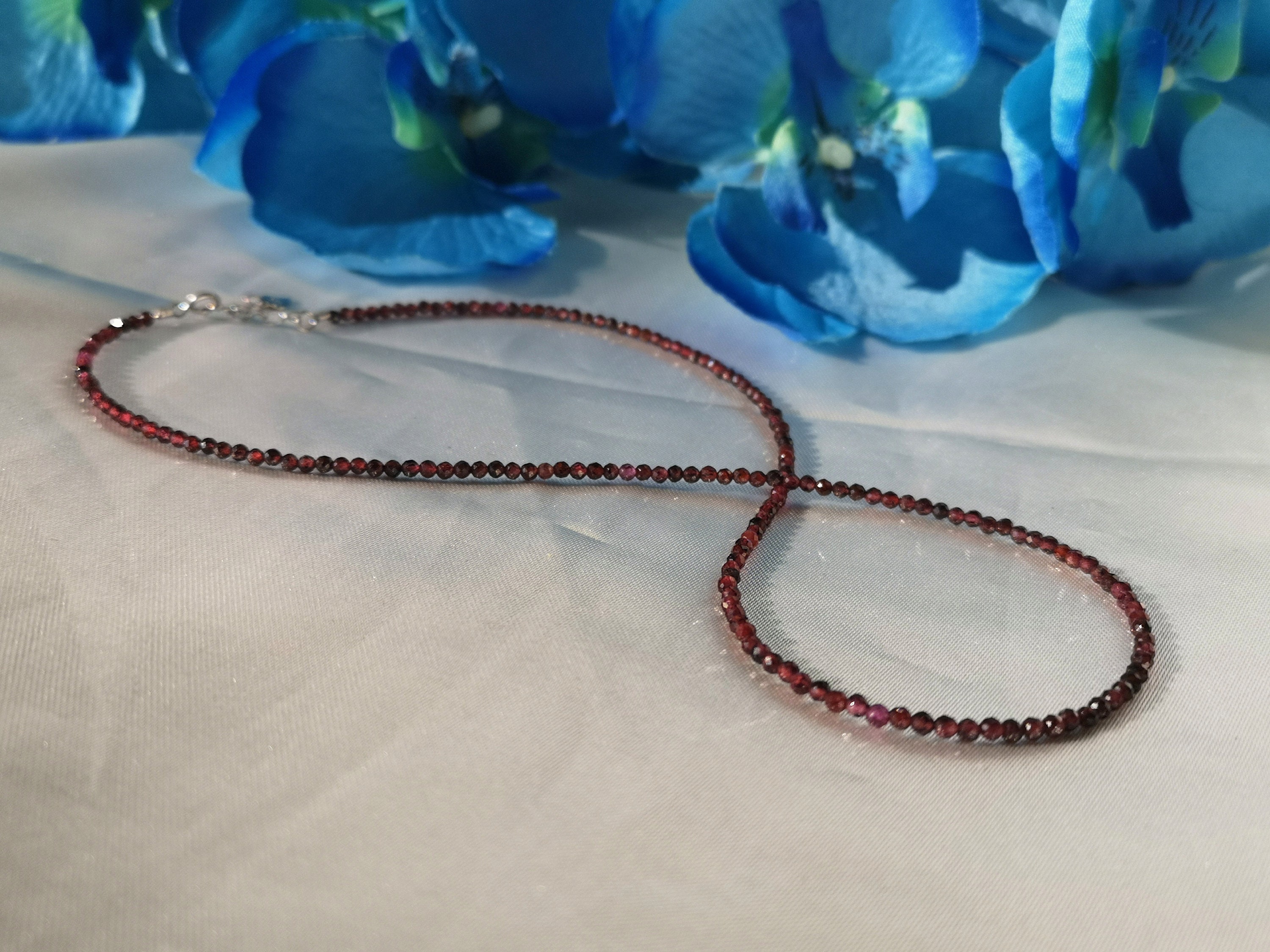 Set 5 Ciondoli In Argento Con Granato Rosso, Collana Inclusa, Nuovo, Lacerma