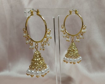 Gold jhumka earrings with pearl embellishments/ Drop earrings/ Pearl earrings/ Jhumki