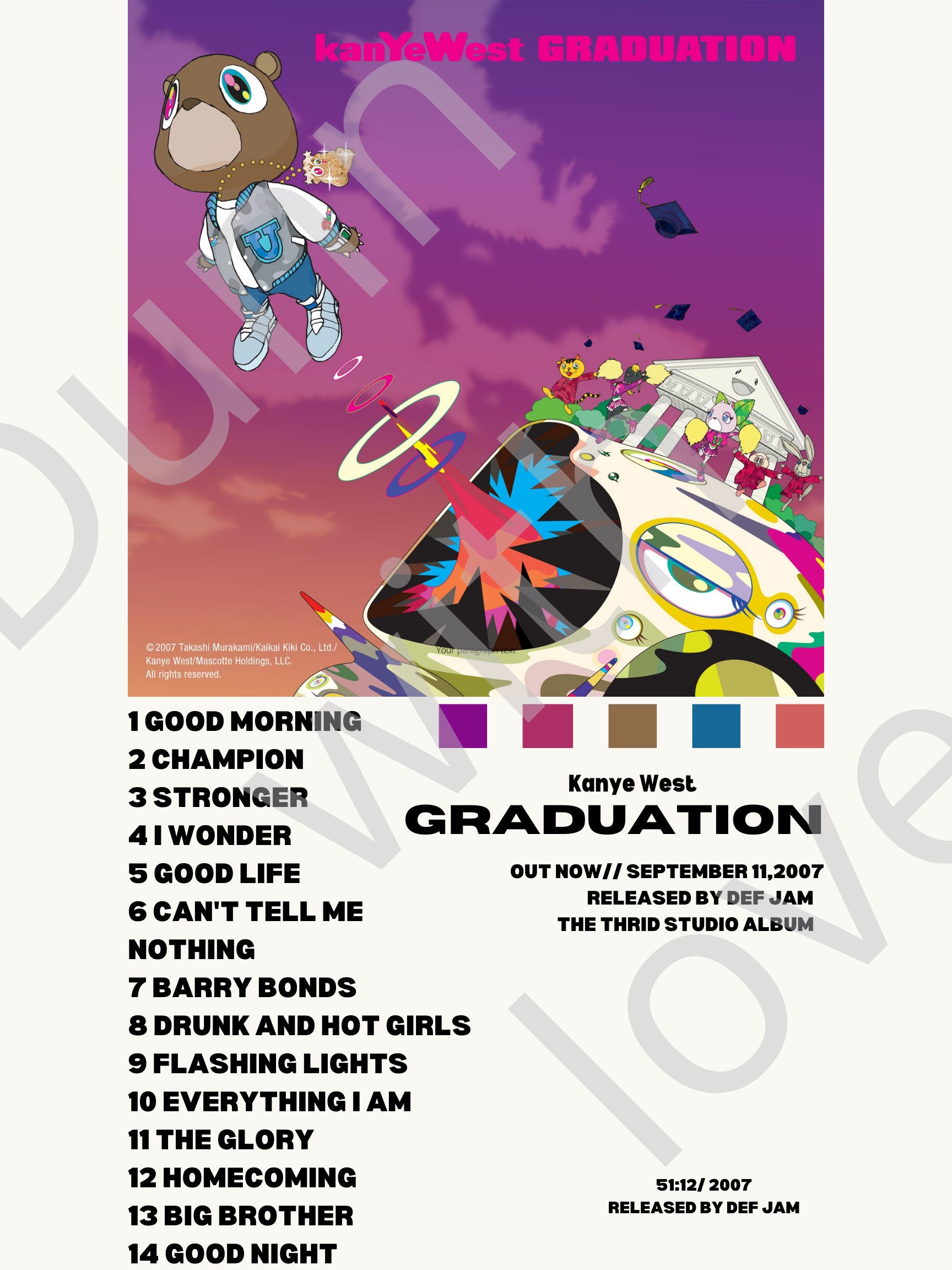 KANYE WEST (GRADUATION) album cover, downloadable print