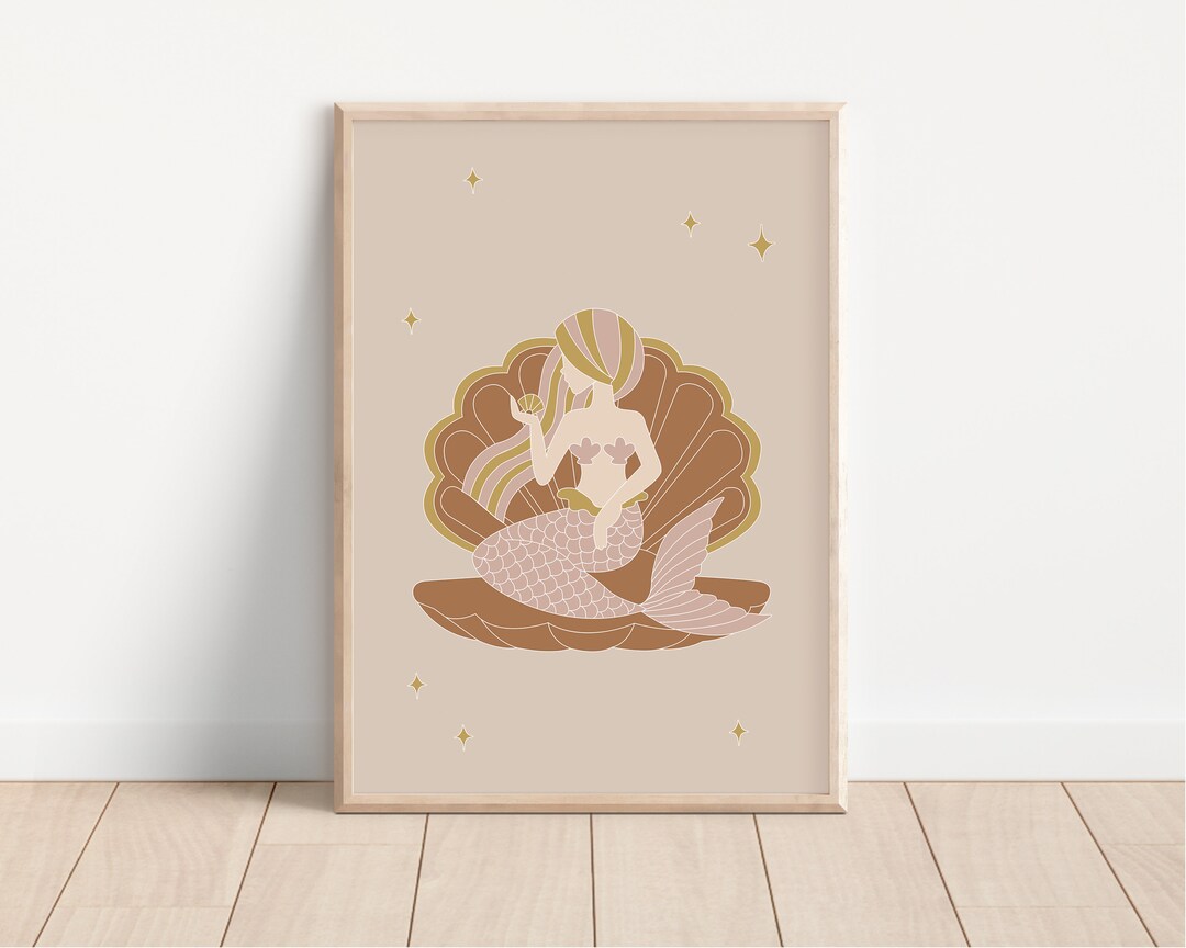 Boho Mermaid Print Girl Nursery, Mermaid Printable Wall Art, Digital