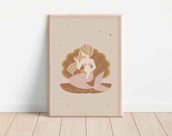 Boho Mermaid Nursery Print: Ocean Shell Art (Digital Download)