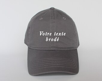 Casquette brodée personnalisée, de couleur grise foncé, 100% coton, mixte, taille unique et réglable à l'arrière