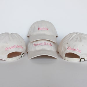 Personalized embroidered cap, ecru color, mixed, 100% cotton and adjustable at the back with a metal buckle image 7