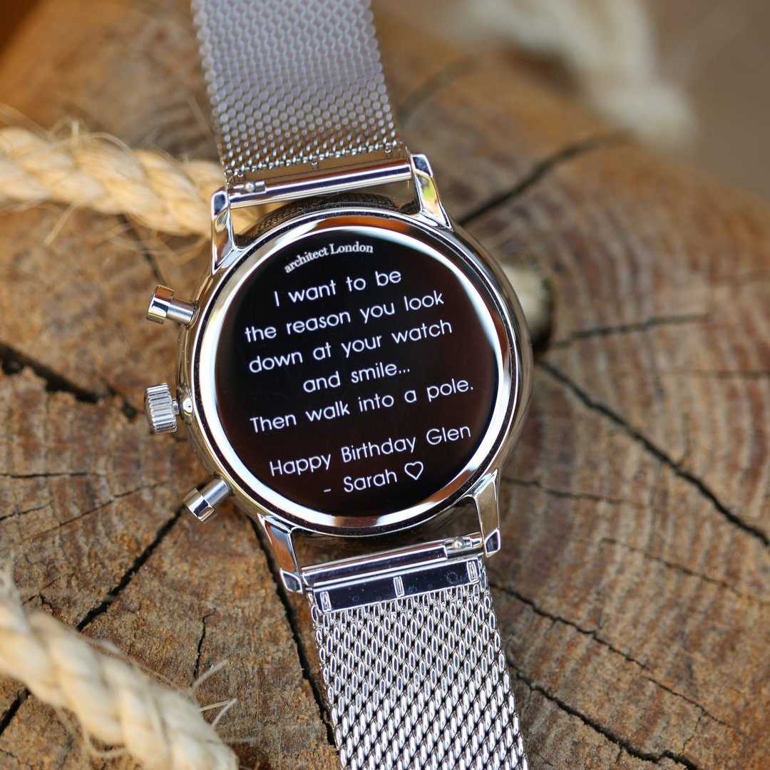 Men Watch Mesh Strap Personalisation Engraving Handwriting Etsy