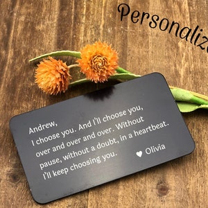 Tarjeta de billetera personalizada, Tarjeta de billetera personalizada, Inserto de tarjeta de billetera, Tarjeta de mensaje personalizado, Tarjeta de billetera de metal / Grabado con láser
