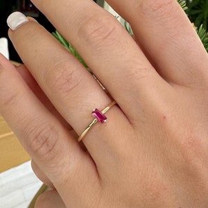 14k Solid Gold Ruby Solitaire Ring, Baguette Red Ruby Stacking Ring, Dainty Ruby Ring, Delicate Ruby Ring, Everyday Ring, Birthstone Jewelry