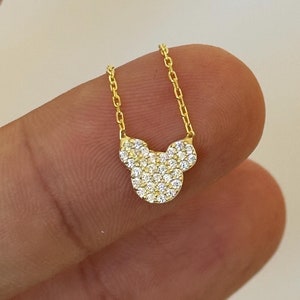 14k Gold Diamond Mickey Mouse Necklace, Dainty Disney Pendant Necklace, Disney Jewelry, Birthday Gift, Christmas Gift, Minimalist Jewelry
