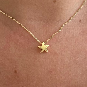Naszyjnik z rozgwiazdą ze złota 14k, delikatny wisiorek z rozgwiazdą, minimalistyczny naszyjnik plażowy, biżuteria oceaniczna na prezent dla kobiet, ręcznie robiona biżuteria na prezent dla niej