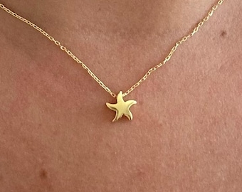 14k gouden zeester ketting, sierlijke zeester hanger, minimalistische strandketting, oceaan sieraden cadeau voor vrouwen, handgemaakte sieraden cadeau voor haar