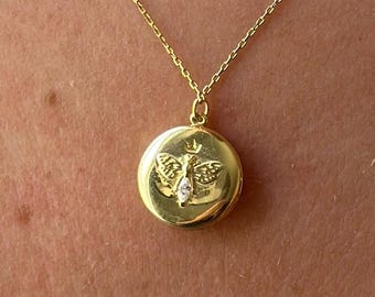 14k gouden bij-medaillonketting met diamant – Queen Bee-fotomedaillon – gepersonaliseerde aandenkenketting – cadeau voor haar vrouwen sieraden