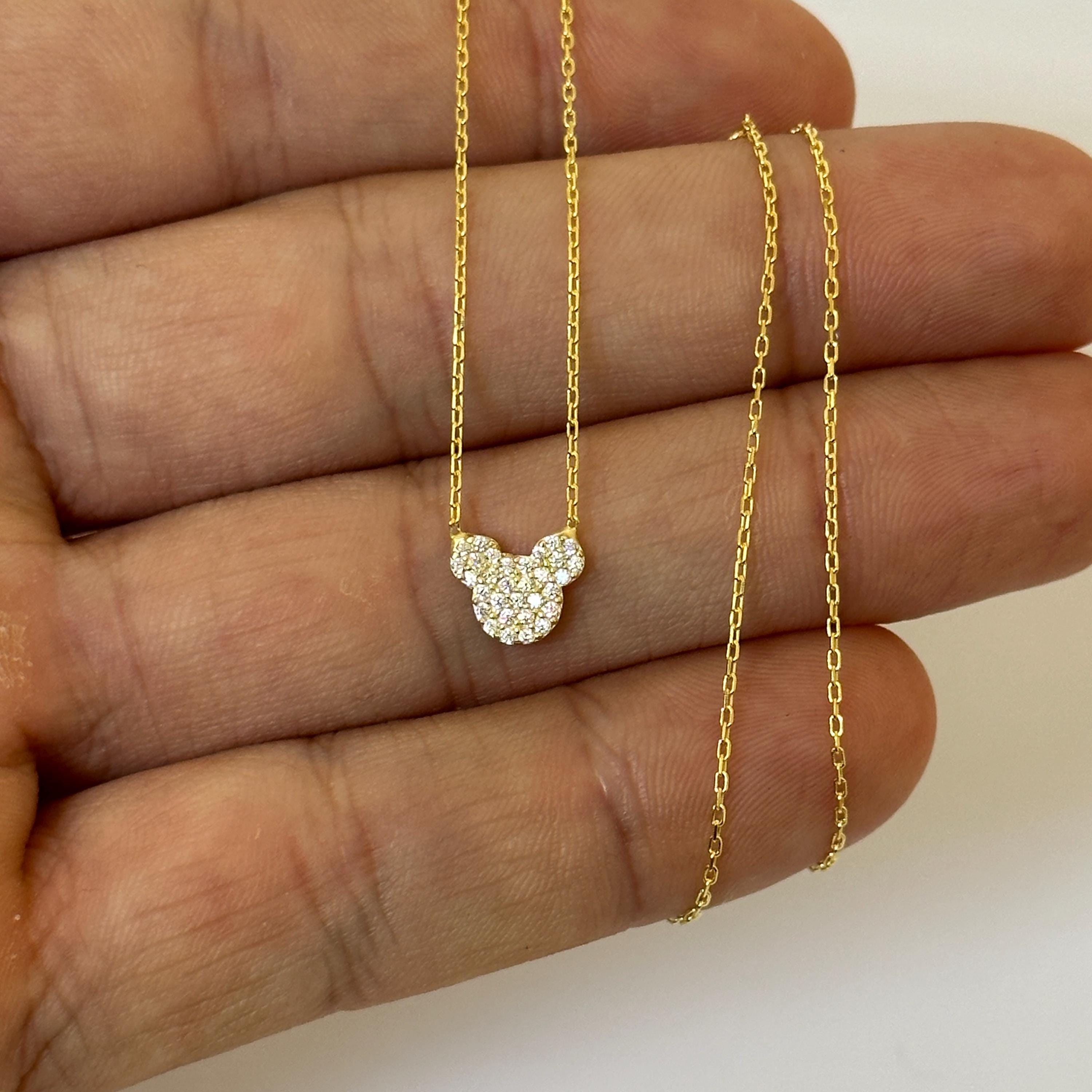 14k Gold Diamond Mickey Mouse Necklace, Dainty Disney