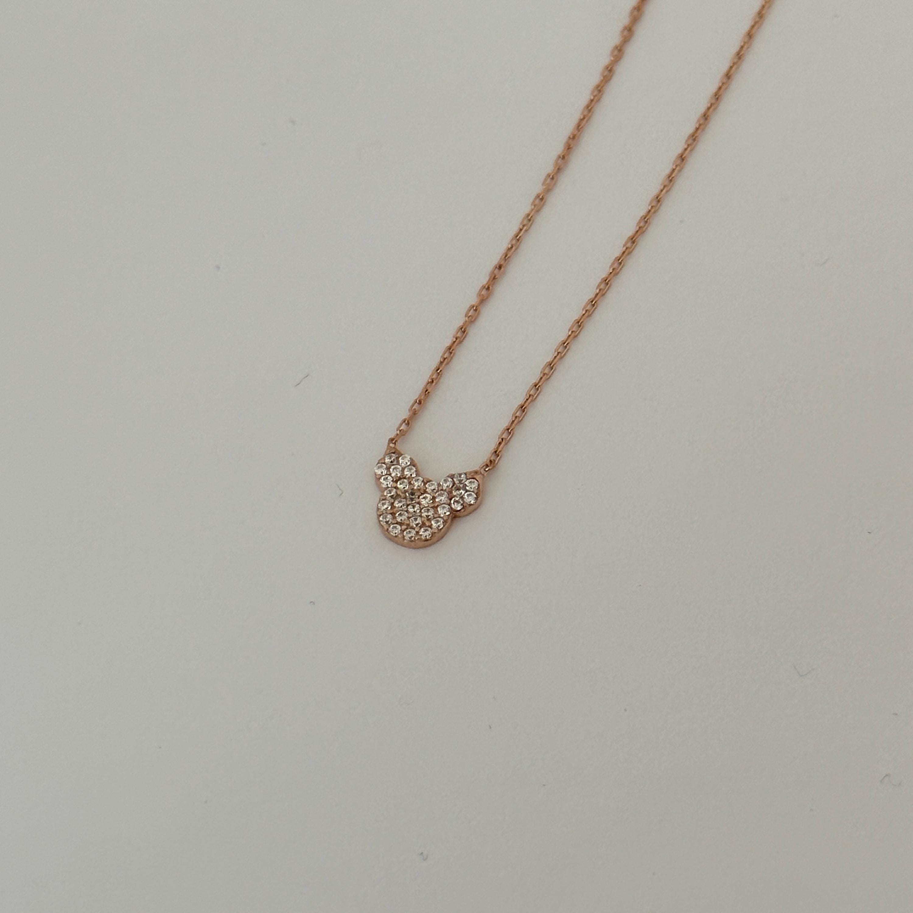 14k Gold Diamond Mickey Mouse Necklace, Dainty Disney