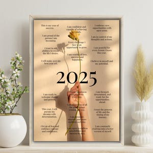 Poster stampabile con affermazione 2025 / Citazioni motivazionali per il nuovo anno / Arte murale ispiratrice / Affermazioni positive per il successo e la crescita
