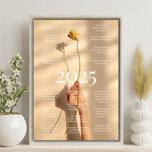 Poster stampabile con affermazione 2025 / Citazioni motivazionali per il nuovo anno / Arte murale ispiratrice / Affermazioni positive per il successo e la crescita