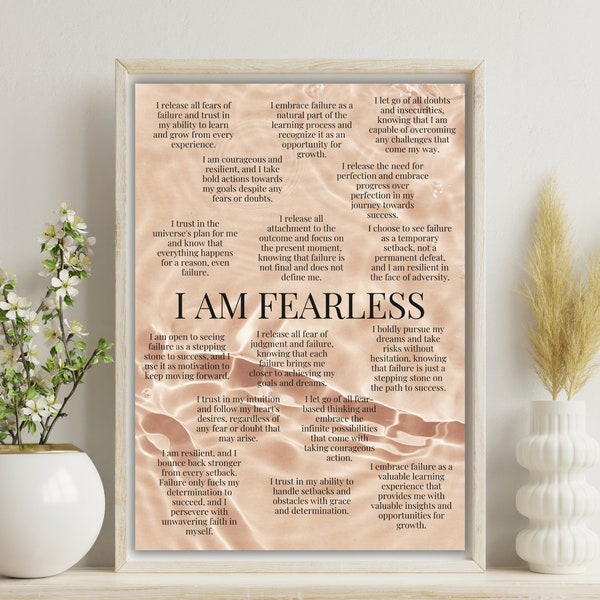 Fearless Affirmations: Printable Poster Inspiring Courage and Confidence - Empower Yourself Today! manifesting, law of attraction