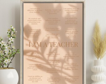 Póster imprimible con afirmaciones para maestros / Arte mural motivacional para el aula / Citas inspiradoras para maestros / Regalos y decoración para maestros imprimibles