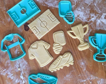 Football theme cookie cutters and stamps, ball, goal, red card, stadium for birthday - cookie to offer