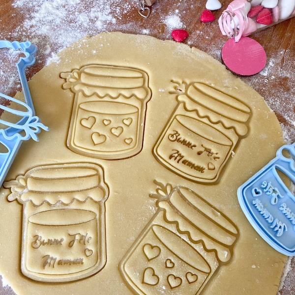 Set Emporte-pièce pot de confiture, biscuit à offrir pour la fête des mères, bonne maman, bocal d’amour