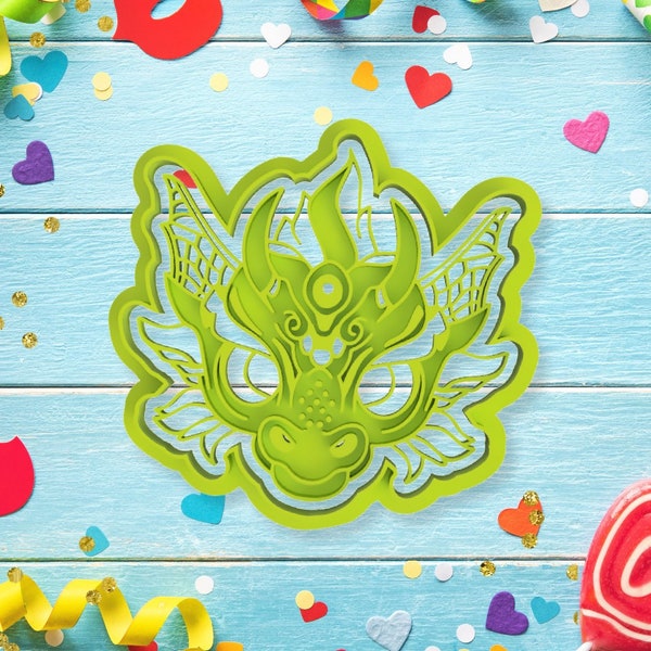 Dragon head cookie cutter - fairy tale collection. Princess and knight and dragon themed child's birthday cookie cutter.