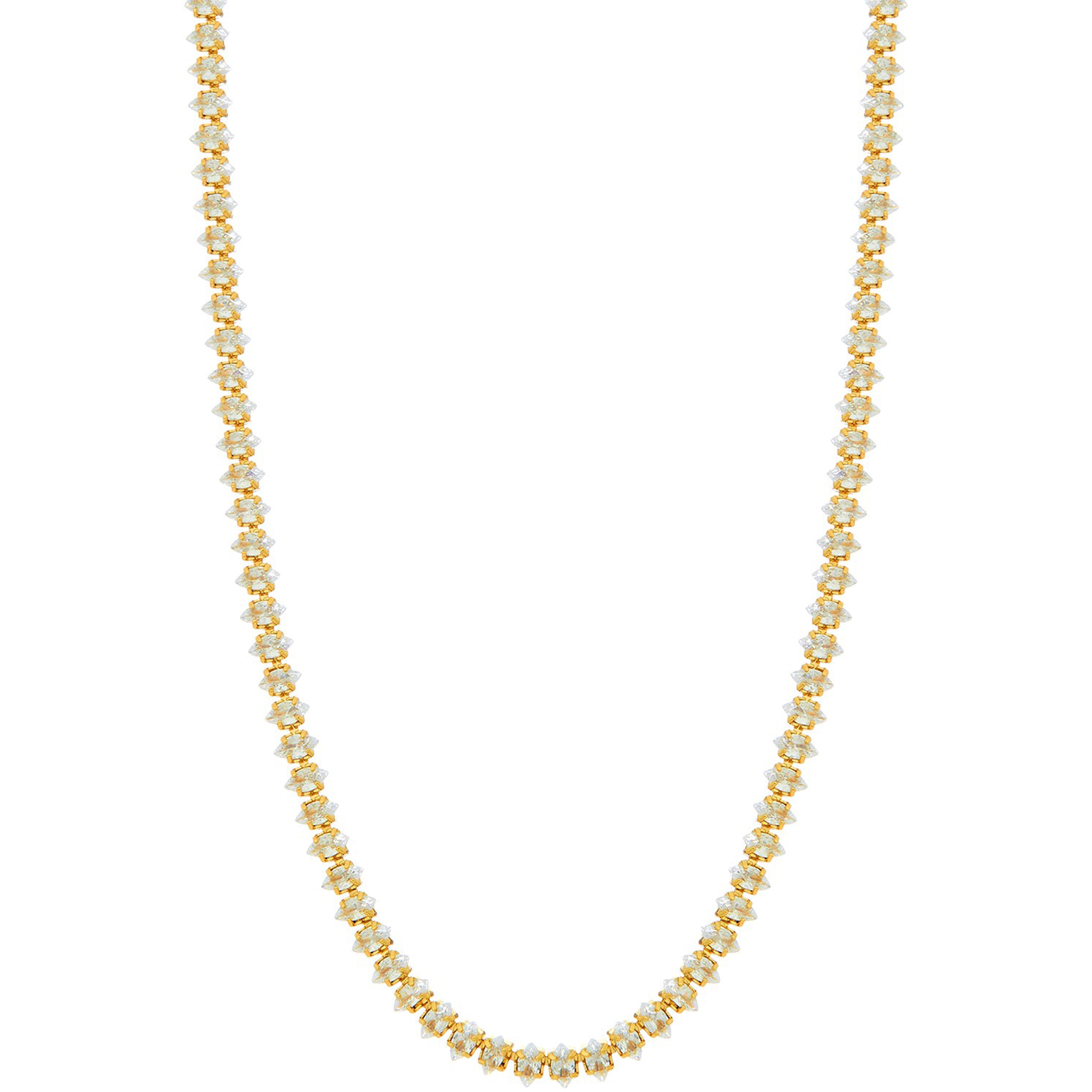 Marquise Style Baguette Rhinestone Necklace - Gold
