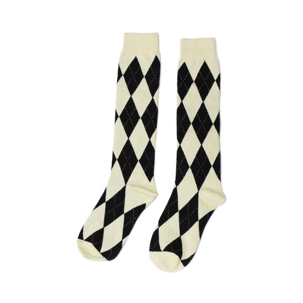 Gray Argyle Pattern Knee High Socks