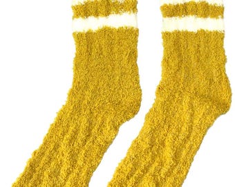 Meias Spa Brancas Listradas Mostarda Fuzzy