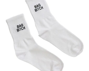 RESTOCKED! DRIKOR Bad Bitch Crew Socks - White/Black