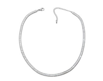 Tennis Style Baguette Shaped Rhinestone Necklace - Silver